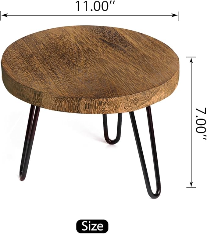 Plant Stand Indoor Outdoor Wood Mid Century Plant Stand for Indoor Plants, Modern Plant Table Round Plant Stool, Boho Rustic Wooden Stool for Plant Pot Hol (L)