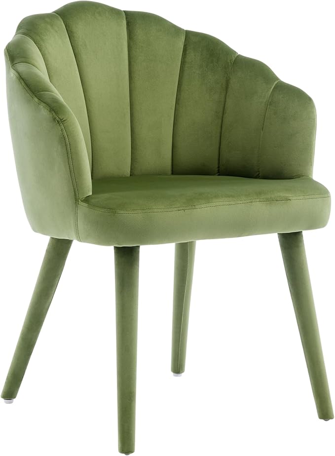 Modern Dining Room Chairs Set of 4 Chic Velvet Accent Chair Upholstered Side Chairs with Wood Legs for Home Kitchen/Living Room/Restaurant, Green