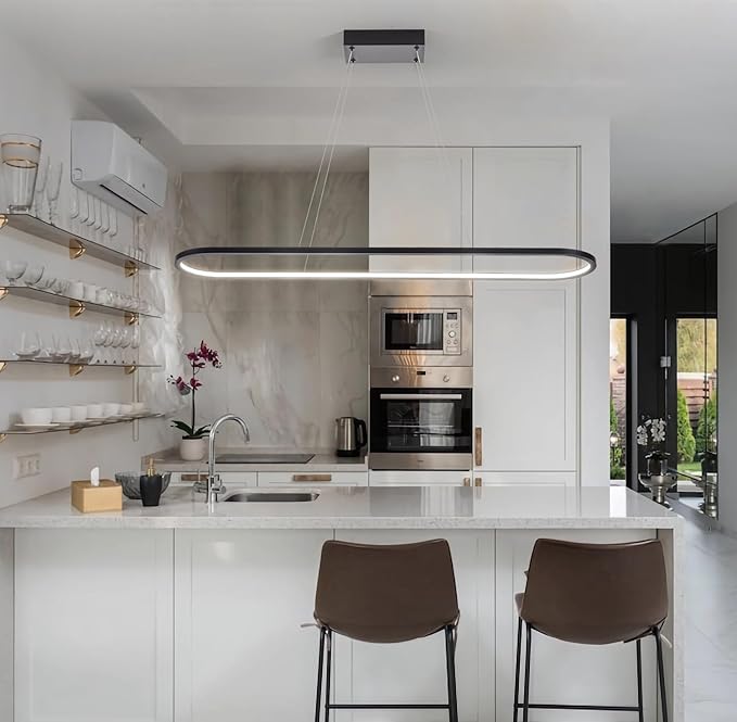 MADEM Modern LED Chandelier, 39.4'' Black Linear Light Pool Table Pendant Light Dimmable 3CCT Chandelier for Dining Room Kitchen Office