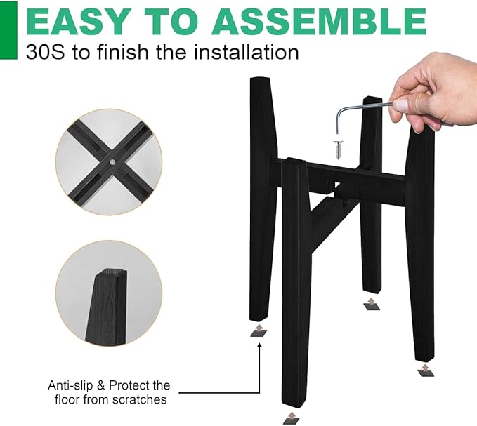 Plant Stand Indoor, Bamboo Plant Shelf, Adjustable Corner Plants Flower Holders Single Floor Plant Stand, Fits 8 to 12 Inches Pots,(Pot & Plant Not Included)(Black)