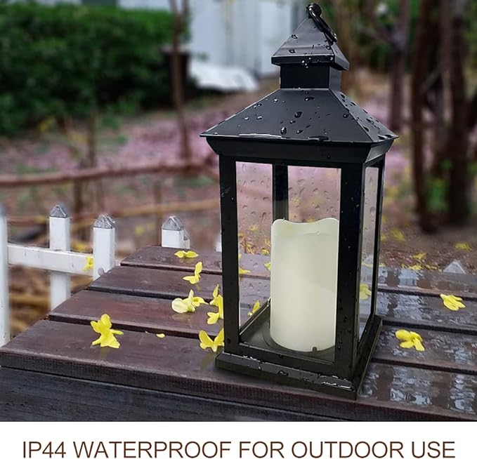 Bright Zeal 14" Tall Vintage Decorative Lantern with LED Pillar Candle - Outdoor Lantern Waterproof Lanterns - Black Lanterns with LED Candles