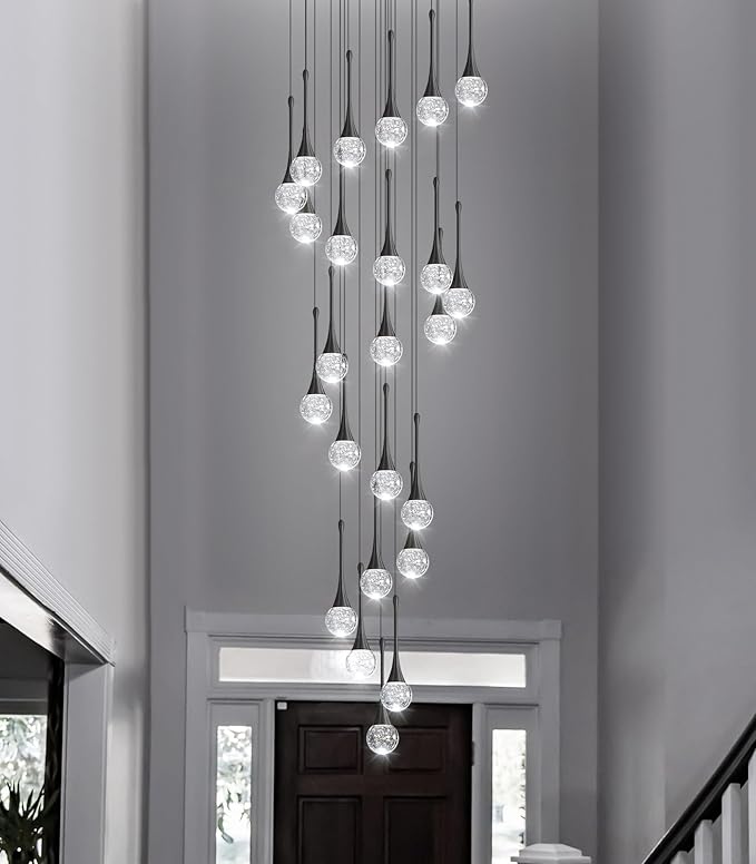 24 Light Modern Glam Crystal Chandelier for High Ceiling LED Dimmable Ceiling Pendant Light Staircase Foyer Enterway Living Room Chandelier Lighting Antique Black