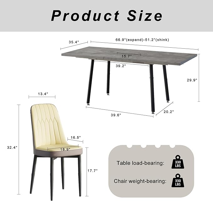 7 Piece Dining Table Set for 6-8,55-71" Extendable Dining Table Set with 6 Upholstered Chairs,Rectangle Kitchen Table Set for Small Space,Dining Room and Office,Grey