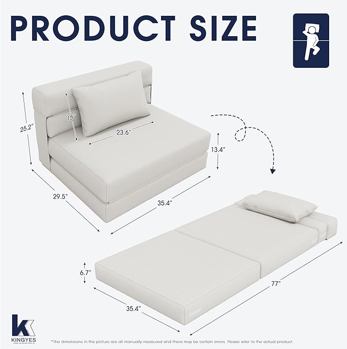 KINGYES 4 in 1 Foldable Sofa Bed, Modern Folding Sleep Chair with Back Cushion, Convertible Chair Sleeper, Beige