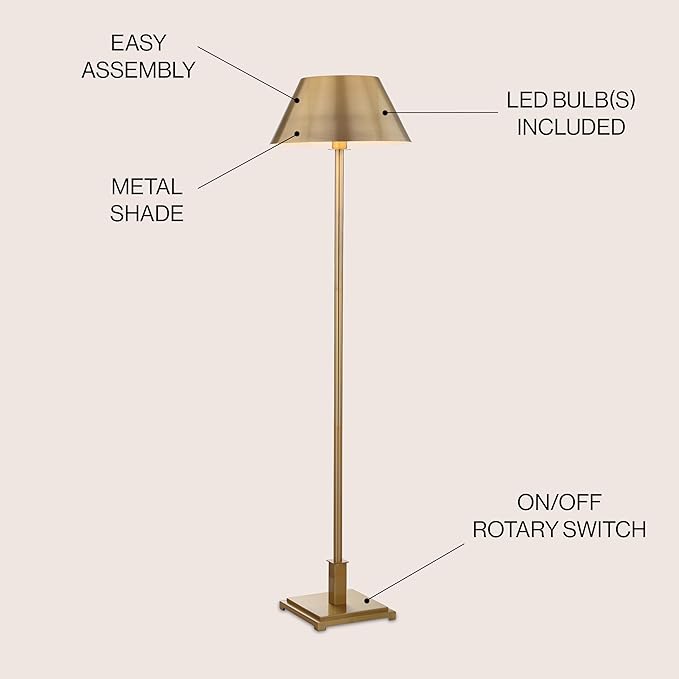 JONATHAN Y JYL6005B Roxy 60" Metal LED Floor Lamp Contemporary,Transitional for Bedrooms, Living Room, Office, Reading, BrushedBrass, Brass Gold