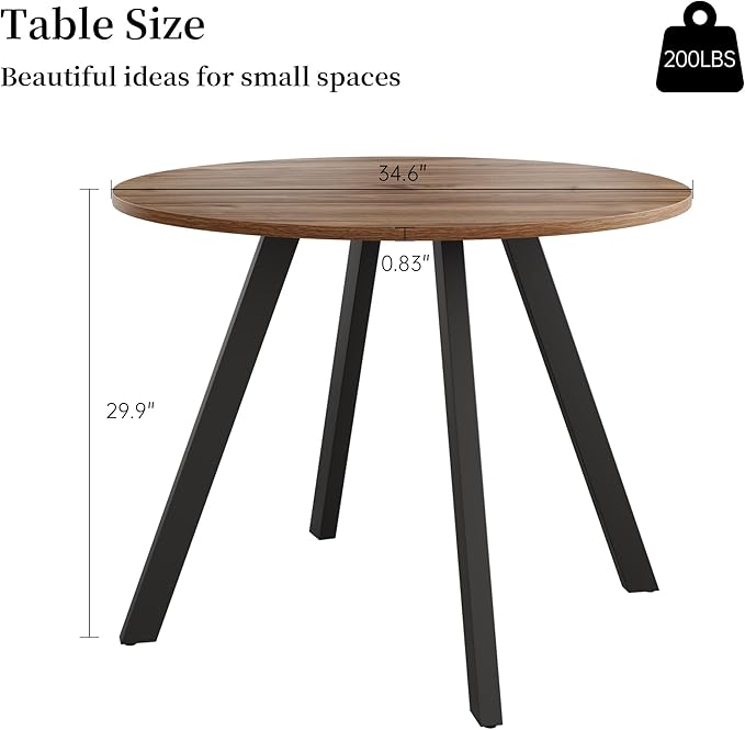 34.6'' Round Dining Table Mid Century Modern Small Round Coffee Table, Saving Space (Walnut Table)