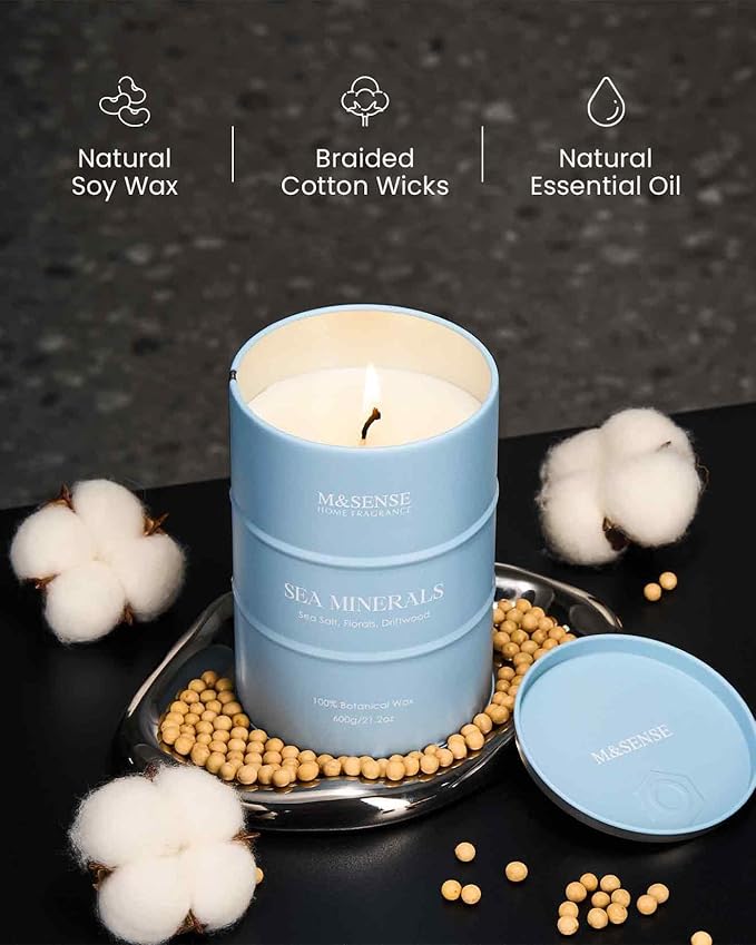 M&SENSE Sea Minerals Scented Candles Ocean Large, Natural Soy Candles 21.2oz 120 Hour Slow Burning,Coconut Candles for Stress Relief Meditation Relaxing,Summer Soy Candle.