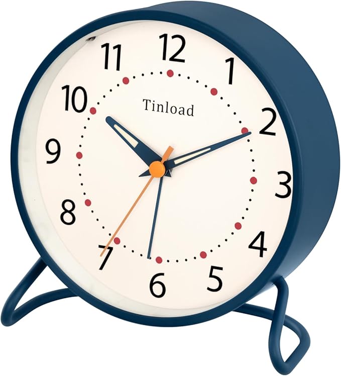 4.5" Antique Retro Analog Alarm Clock, Small Silent Desk Clock with Manual Light, Snooze, for Living Room, Bedroom, Bedside, Desk(Blue)