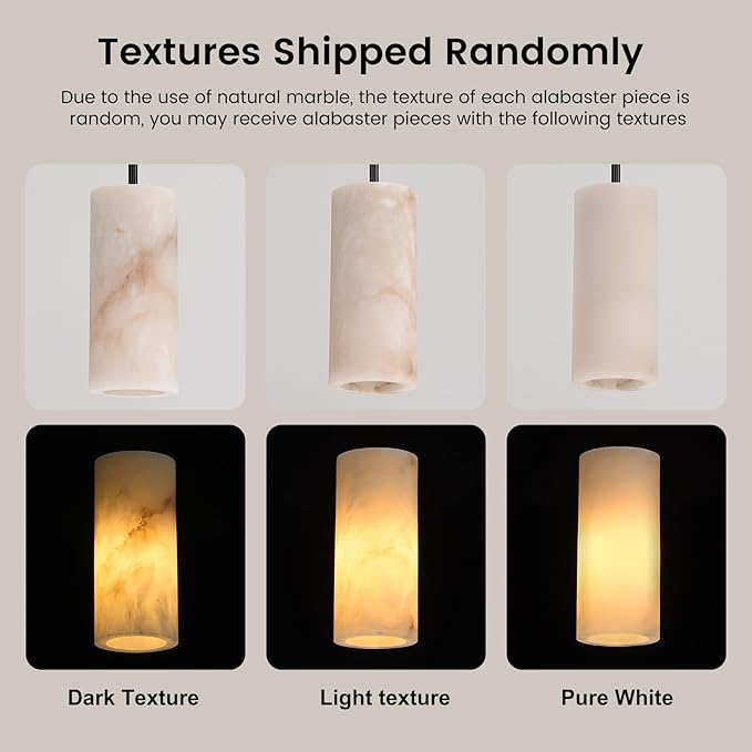 Alabaster Pendant Lights Kitchen Island, Modern Marble Pendant Lighting, Adjustable Black Pendant Lights Fixtures for Bedroom Bathroom Dinning Room(Include E12 Bulb)