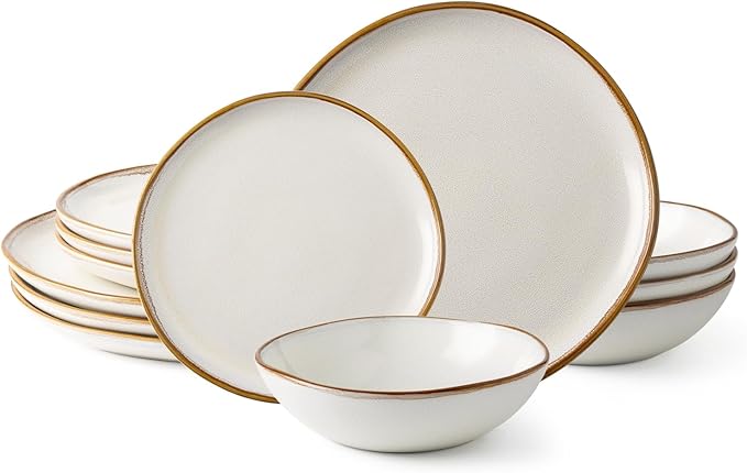 AmorArc Ceramic Dinnerware Sets,Handmade Reactive Glaze Stoneware Plates and Bowls Sets,Highly Chip and Crack Resistant | Dishwasher & Microwave Safe Dishes Set,Service for 4 (12pc)