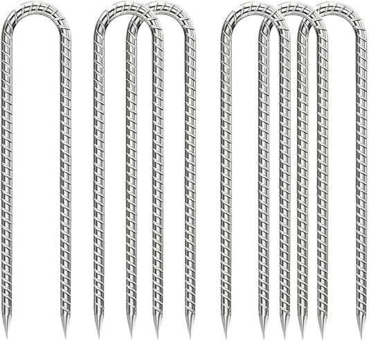 Ground-Stakes-Heavy-Duty-12 inch, U-Hook Rebar Stakes Galvanized Anti-Rust 6pcs Garden Stakes Metal Ground Anchors for Garden Dog Fence Chicken Coop Tent Trampoline Accessories Deer Fence