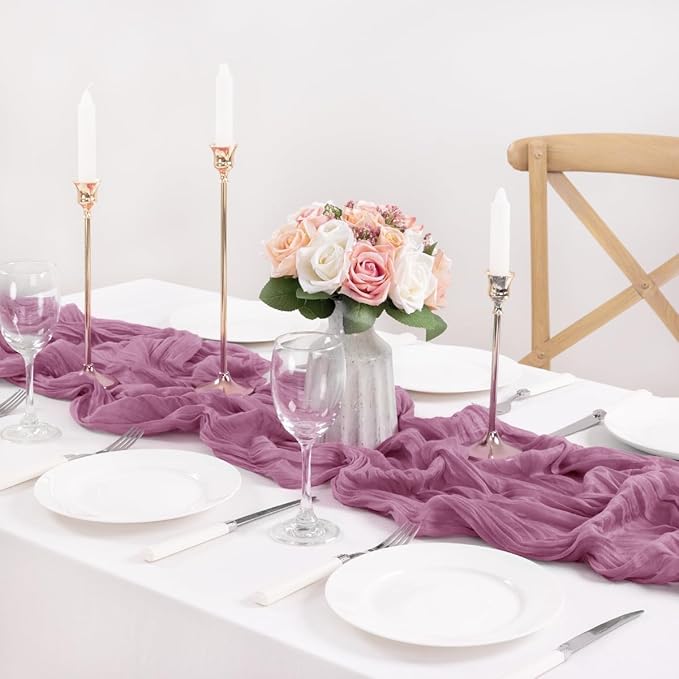 MLMC Purple Table Runner 10ft Rustic Gauze Cheesecloth Fall Table Runner 35x120 Inches Sheer Cheese Cloth Centerpiece for Quinceanera Bridal Baby Shower Boho Wedding Home Decor
