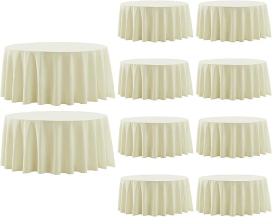 Round Tablecloth 132 Inch 10 Pack Ivory Tablecloths Washable Decorative Linen Polyester Table Clothes Cover for Dining Table Banquets Buffet Parties and Wedding