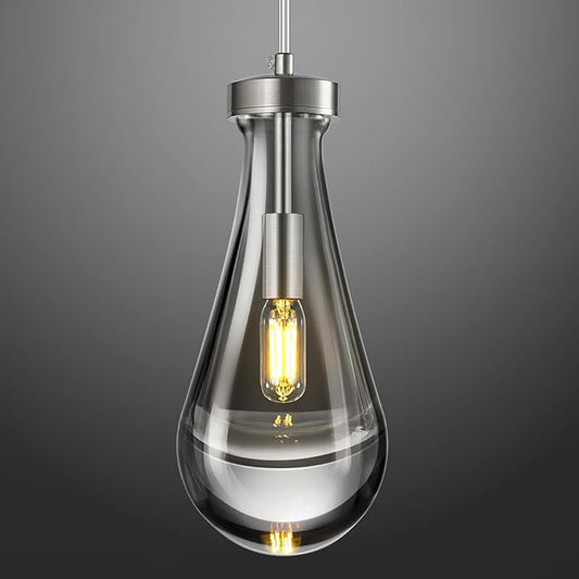 Raindrop Pendant Lights Kitchen Island Teardrop Nickel Hanging Light Fixtures Clear Solid Glass Pendant Light Modern Chandeliers for Dining Room Porch Corridor Living Room(1-Pack)