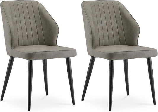 CLIPOP Faux Leather Dining Chairs Set of 2, Modern Kitchen Chairs with Upholstered Seat, High Back, Dining Room Chairs for Kitchen, Greige
