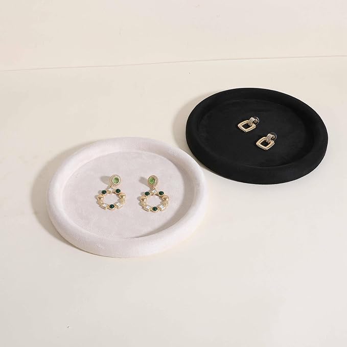 GemeShou Round Jewelry Organizer plate, Top Microfiber velvet Jewerly display tray, Empty Jewelry showcase tray for Necklace Bracelet Ring Earring display stand holder (Cream-Medium, 7.9 x 7.9 in)