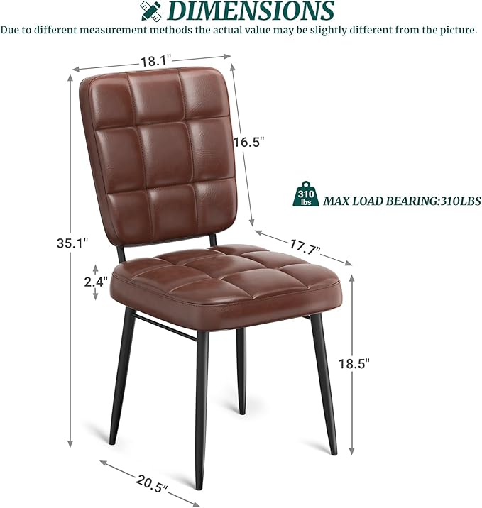 Leather Dining Chairs Set of 6, Upholstered Dining Room Kitchen Chairs with Thick Cushion, High Backrest, Metal Legs, Mid Century Modern Side Chair for Home Living Room Cafe Restaurant, Brown