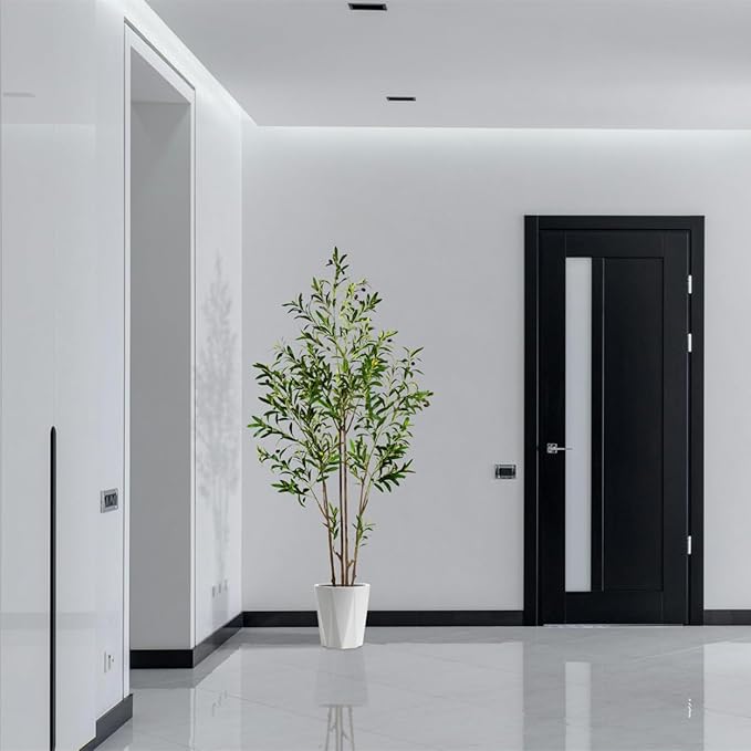 6ft (71”) Artificial Olive Tree, Tall Fake Olive Plant with Basket, Faux Olive Silk Tree for Mordern Indoor Home Livingroom Office Floor Corner Décor