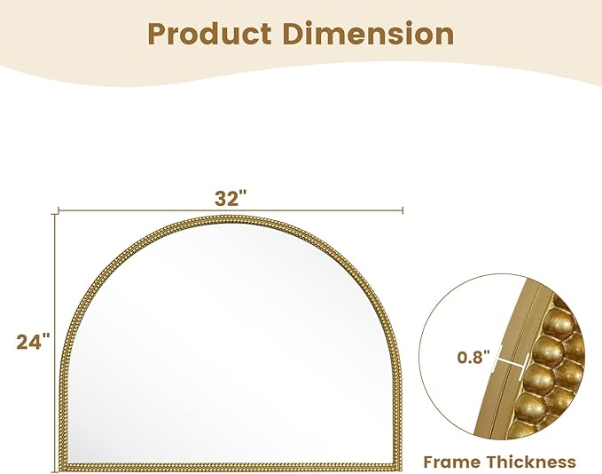 WallBeyond Gold Vintage Mirror for Vanity 32x24 Inch, Gold Antique Mirror with Ornate Beaded Frame for Bathroom, Living Room, Fireplace, Entryway