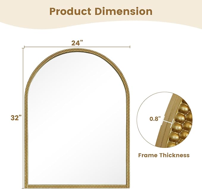WallBeyond Gold Vintage Mirror for Vanity 24x32 Inch, Gold Antique Mirror with Ornate Beaded Frame for Bathroom, Living Room, Fireplace, Entryway