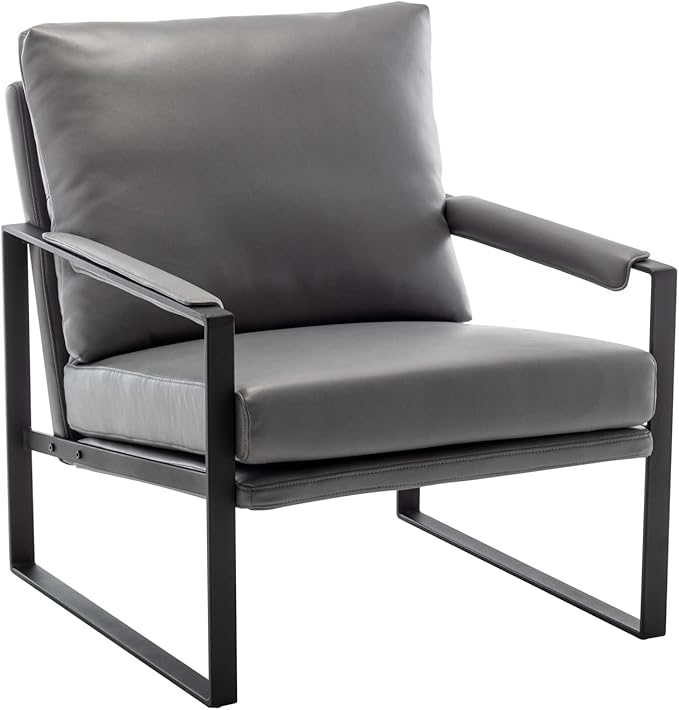 UNICOO Faux Leather Metal Frame Accent Chair - Modern Accent Chairs for Living Room, Bedroom, or Office - Armchairs Living Room Chairs Leisure Chair Reception Chair (ZKL-239K-DG Dark Grey)