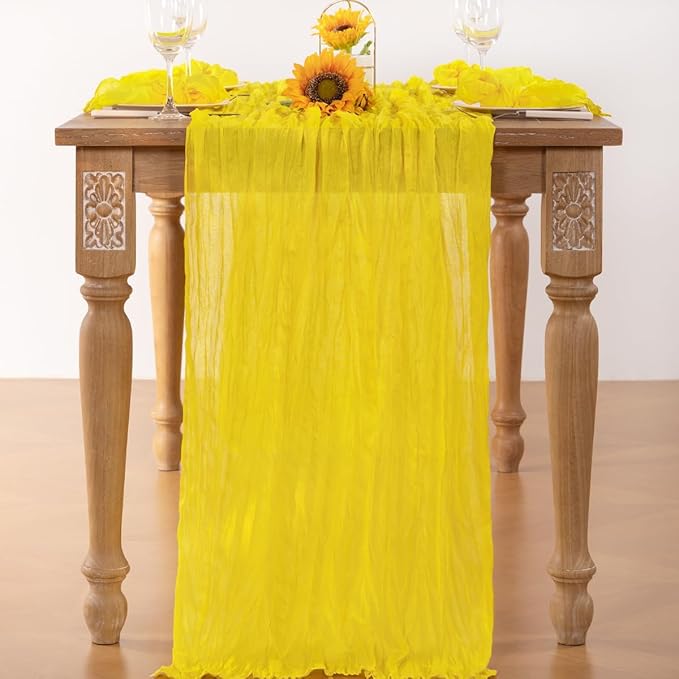 Lemon Yellow Cheesecloth Table Runner 4 Pack Fall Table Runners Boho Gauze 120 Inches Yellow Cheese Cloth Fall Table Decorations for Thanksgiving Wedding Bridal Baby Shower Parties Decor