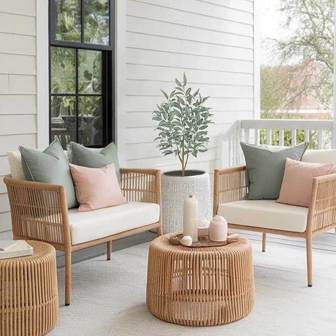 Artificial Eucalyptus Tree in White Pot – 4FT Faux Indoor Plant for Home Décor, Modern Greenery for Living Room, Bedroom, Office – Realistic Silk Leaves, Minimalist Planter