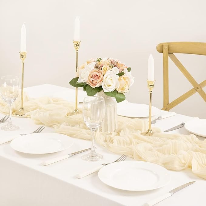 MLMC Beige Cream Cheesecloth Table Runner Extra Long 13.3ft Rustic Boho Cheese Cloth Table Runner Fall Decor 35 x 160 inches for Events Home Decor