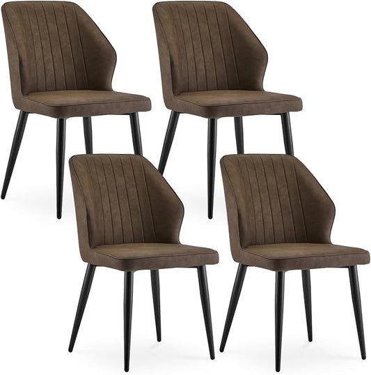 CLIPOP Faux Leather Dining Chairs Set of 4, Mid Century Modern Kitchen Chair, Upholstered Seat Leisure Side Chair with Backrests, Metal Legs for Living Room, Lounge, Guest Room, Brown