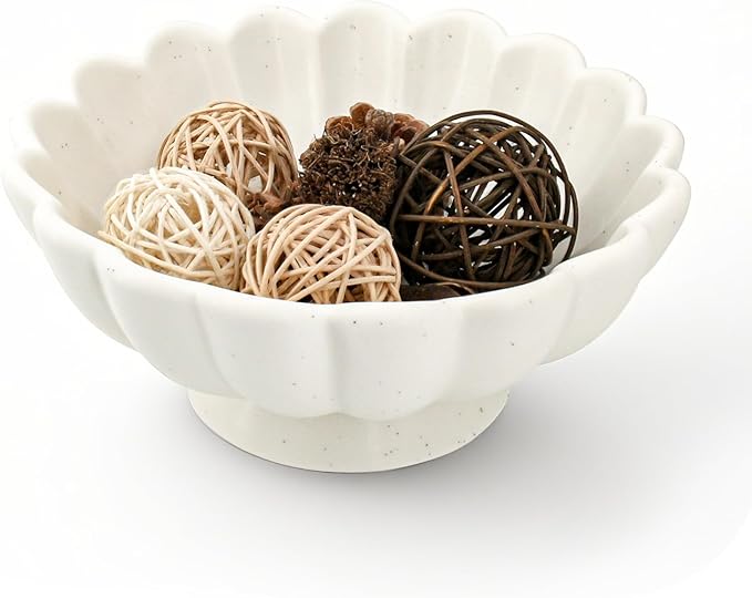 Accessoryway 8" White Fluted Scalloped Decorative Bowls -Moderate Ceramic Fruit Bowl for Kitchen Counter, Elegant Wavy Edge Centerpiece Bowls for Home Decor, Perfect for Housewarming &Wedding Gift