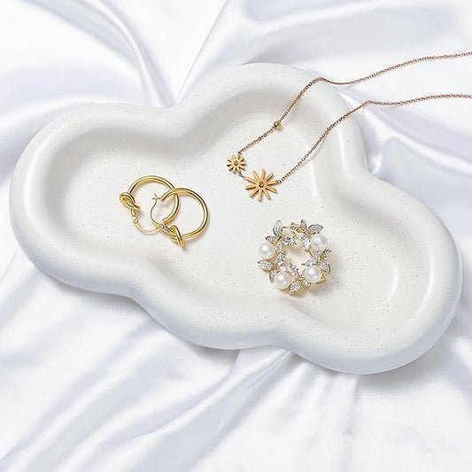 Ceramic Jewelry Tray, Cloud Trinket Dish for Necklace, Bracelet, Earrings, Perfume, Vanity, Key Bowl, Cute Ring Holder for Home Room Decor Aesthetic, Matte White