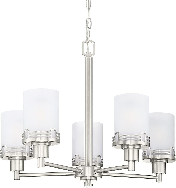 Doraimi Lighting 5 Light Fashion Kitchen Island Frosted Glass Shade+Hollow Metal Shade Chandelier Light Fixture,Brushed Nickel Finish Dining Room Living Room Corridor Bedroom