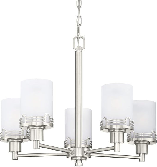 Doraimi Lighting 5 Light Fashion Kitchen Island Frosted Glass Shade+Hollow Metal Shade Chandelier Light Fixture,Brushed Nickel Finish Dining Room Living Room Corridor Bedroom