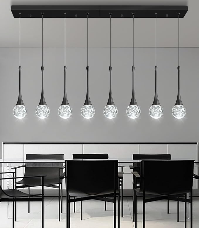 8 Light Modern Glam Crystal Rectangular Chandelier for High Ceiling LED Dimmable Ceiling Pendant Light Kitchen Island Staircase Foyer Enterway Living Room Chandelier Lighting Antique Black