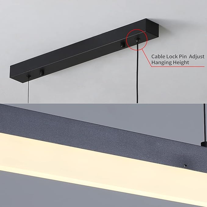 LED Linear Pendant Light, Dimmed Chandeliers for Dining Room with Remote Control, Modern Pool Table Island Lights Adjustable Ceiling Pendant Light for Kitchen, Living Room, Office, Black