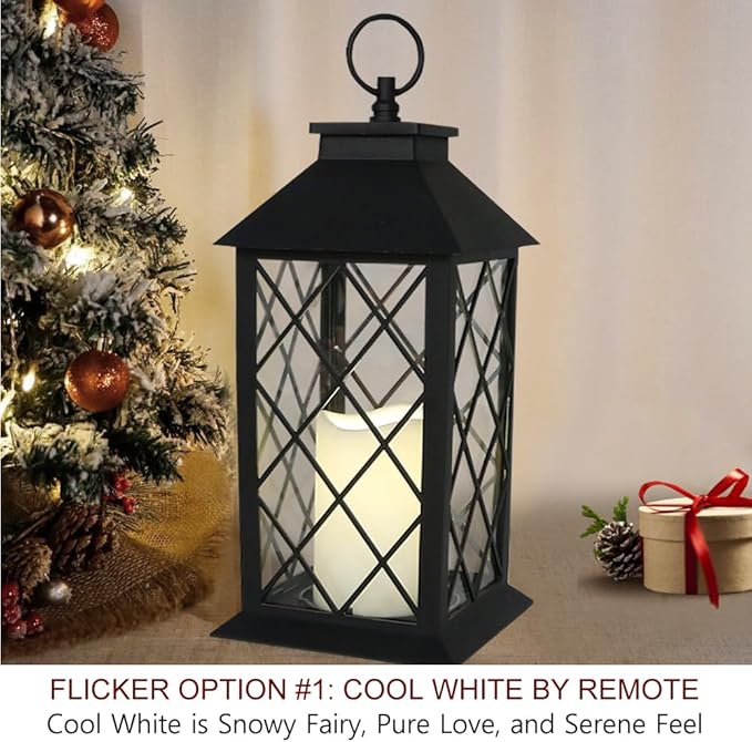 Bright Zeal 13.5" Decorative Candle Lantern with Timer Candles - IP44 Waterproof Vintage Lanterns Battery Powered LED Decorative for Wedding - Warm White Hanging Wall Lanterns