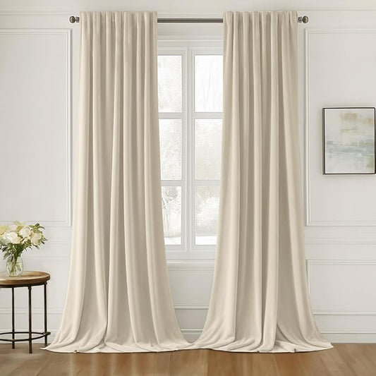MIULEE Cream Beige Polyester Curtains 96 inches Long 2 Panels -Luxury Pinch Pleated Room Darkening Window Drapes for Bedroom Living Room Thermal Insulated Super Soft, Back Tab Rod Pocket Elegant Decor