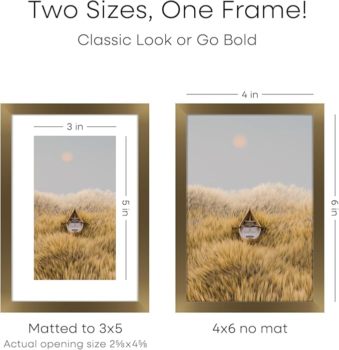 Homeforia 4x6 Picture Frame Bronze, High End Metal 4 x 6 Brass Frames with Mat 3 x 5 for Art, 4x6 Desk Frame Matted to 3x5 inch Photo, 4 by 6 Wall or Tabletop Frame, Tempered Glass, Wall Kit, Set of 2