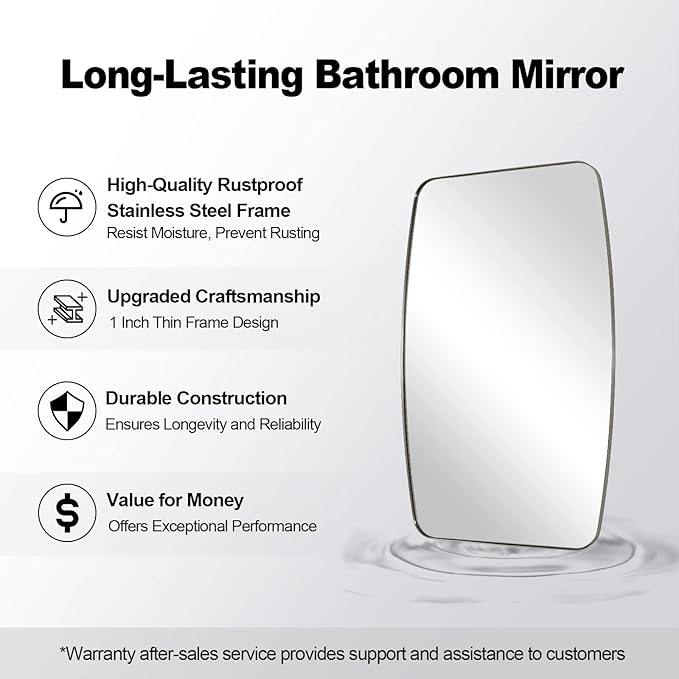 ANDY STAR Brushed Nickel Oblong Mirror, 32x40 Inch Brushed Nickel Oval Mirror for Bathroom with Stainless Steel Metal Frame, Wall Mouned for Bathroom, Living Room, Entryway