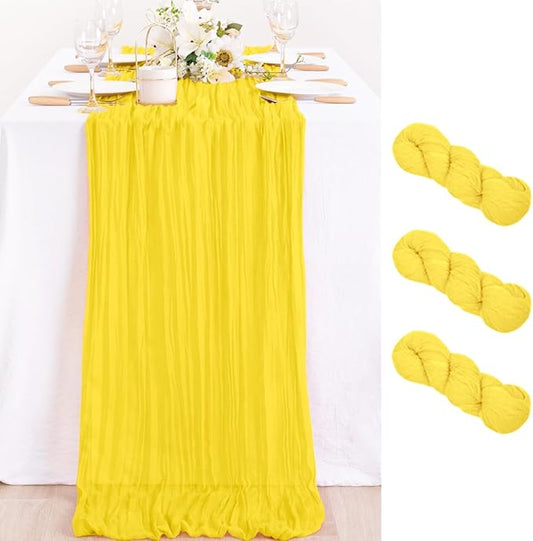 MLMC 3 Pack Yellow Table Runner 10ft Gauze Sheer Cheesecloth Table Runner Cheese Cloth Centerpiece Decororations 35x120 Inches for Wedding Bridal Baby Shower Birthday Party Decor