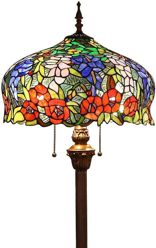 Bieye L10574 Wisteria and Rose Flower Tiffany Style Stained Glass Floor Lamp with 16 inch Wide Shade, 63 inch Tall