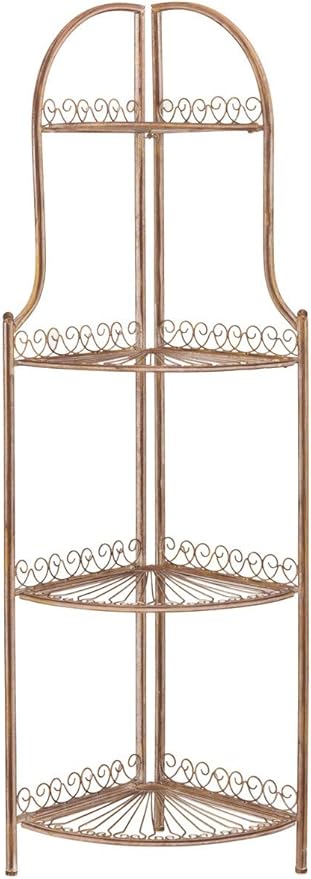 SAFAVIEH PAT5013A Collection Abarrane Rusty Orange Wrought Iron 4 Tier Outdoor Corner Shelf Shelve