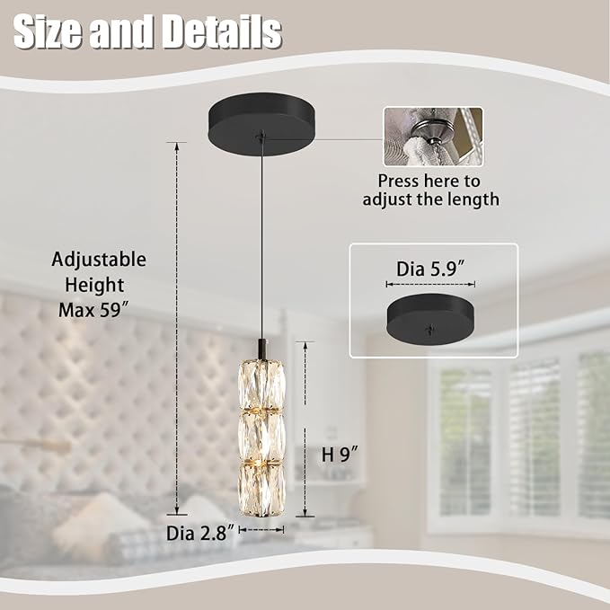 Modern Pendant Lighting 1-Light Chandelier Black Pendant Light Indoor Hanging Light Fixture for Kithchen Island Dinning Room Bedroom