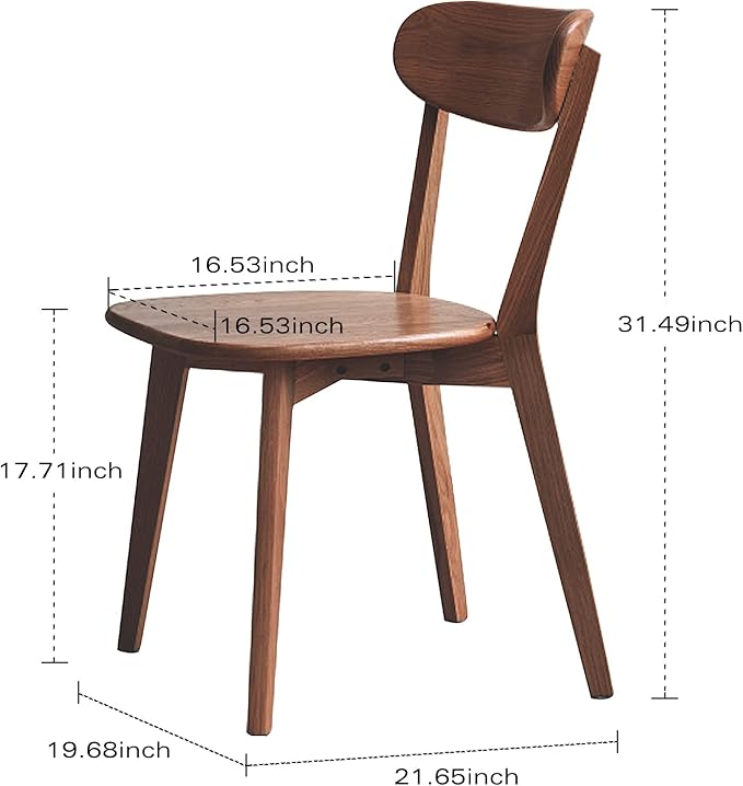 Oak Wood Dining Chairs,Mid Century Modern Dining Chairs with Comfortable Curved Backrest,Wood Chairs for Kitchen,Dining Room (2, Walnut Color)