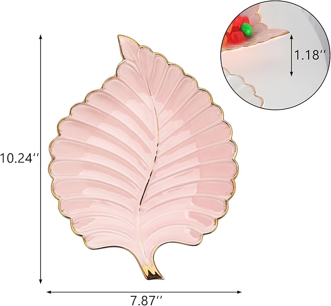VanEnjoy Decorative Candy Dishes - Pink Ceramic Key Bowl for Entryway Table, Leaf Jewelry Plate Tray