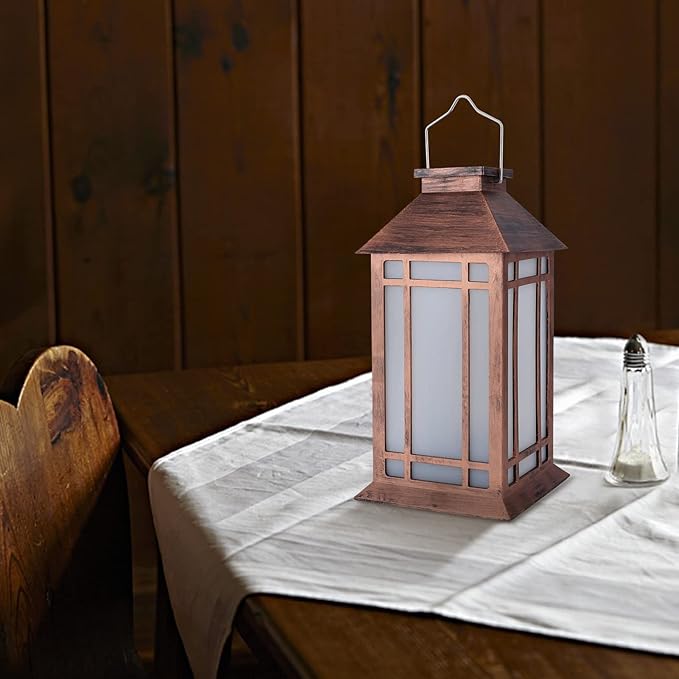 Bdor 2-Pack 13" Vintage Candle Lantern with Led Flameless Candle (6hr Timer) - IP65 Waterproof Battery Powered - Outdoor Patio Hanging Lanterns Decorative Tabletop Lanterns