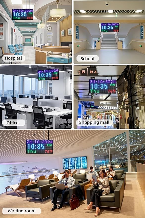 Large Double Sided Digital Wall Clock 19x9 Inch with Remote，Auto-Dimming, Temperature & Date Display, Indoor/Outdoor Waterproof Alarm Clock for Gym, Garage, Office, Shopping Mall