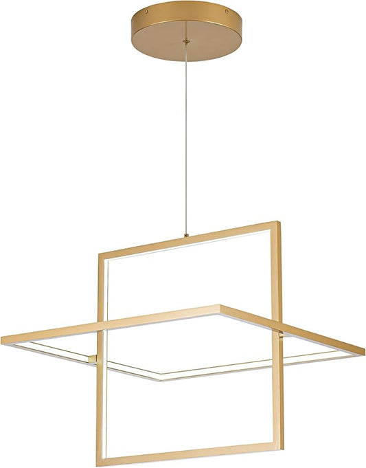 Modern LED Chandelier Led Pendant Light Square Contemporary Chandelier Hanging Light Dimmable for Living Room, Dining Room, Bedroom, Kitchen, Stydy Room 65W 3000K/4000K/6000K (Glod)