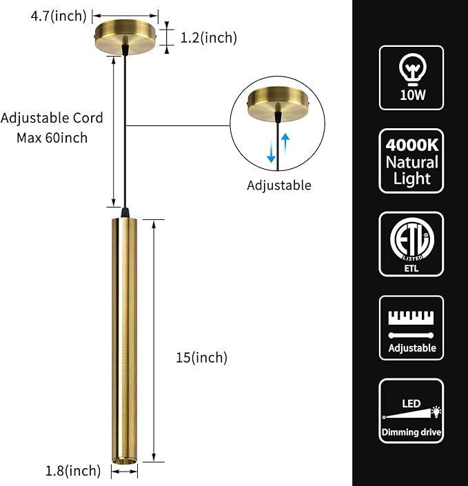 OKELI Modern Pendant Lights 4000K Bronze LED Dimmable Pendant Light Fixtures Pendant Lighting for Kitchen Island,Bar,Bedroom, 15.7inch, 10W, ETL, 3Pack