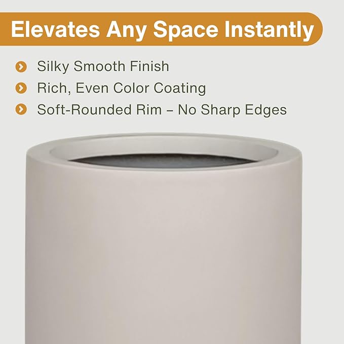19.5"H x 9.8"D Tubo Fiberstone Cylinder Tall Planter with Drainage Hole, Smooth Finishes, Weather Resistant for Indoor and Outdoor Use, Included 2 Extra Coco Mats (Taupe, 8.2" Pot Opening)